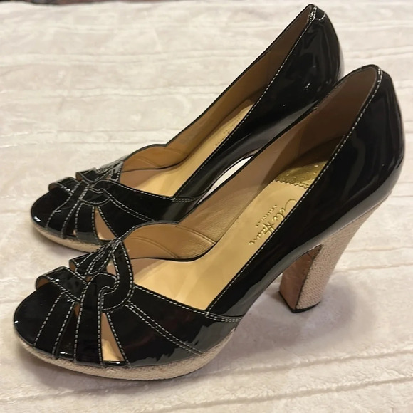 Cole Haan Peeptoe Patent Leather Heels Size 9.5 Medium 4 1/2” heel EUC - Picture 1 of 6
